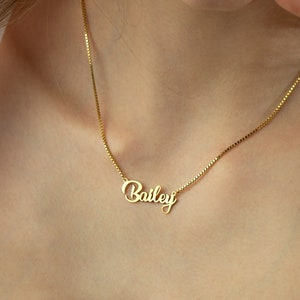 Box Chain Name Necklace, Name Necklace, Personalized Name Necklaces, Script Name Necklaces, 14K Gold Color Name Necklace, Christmas Gift