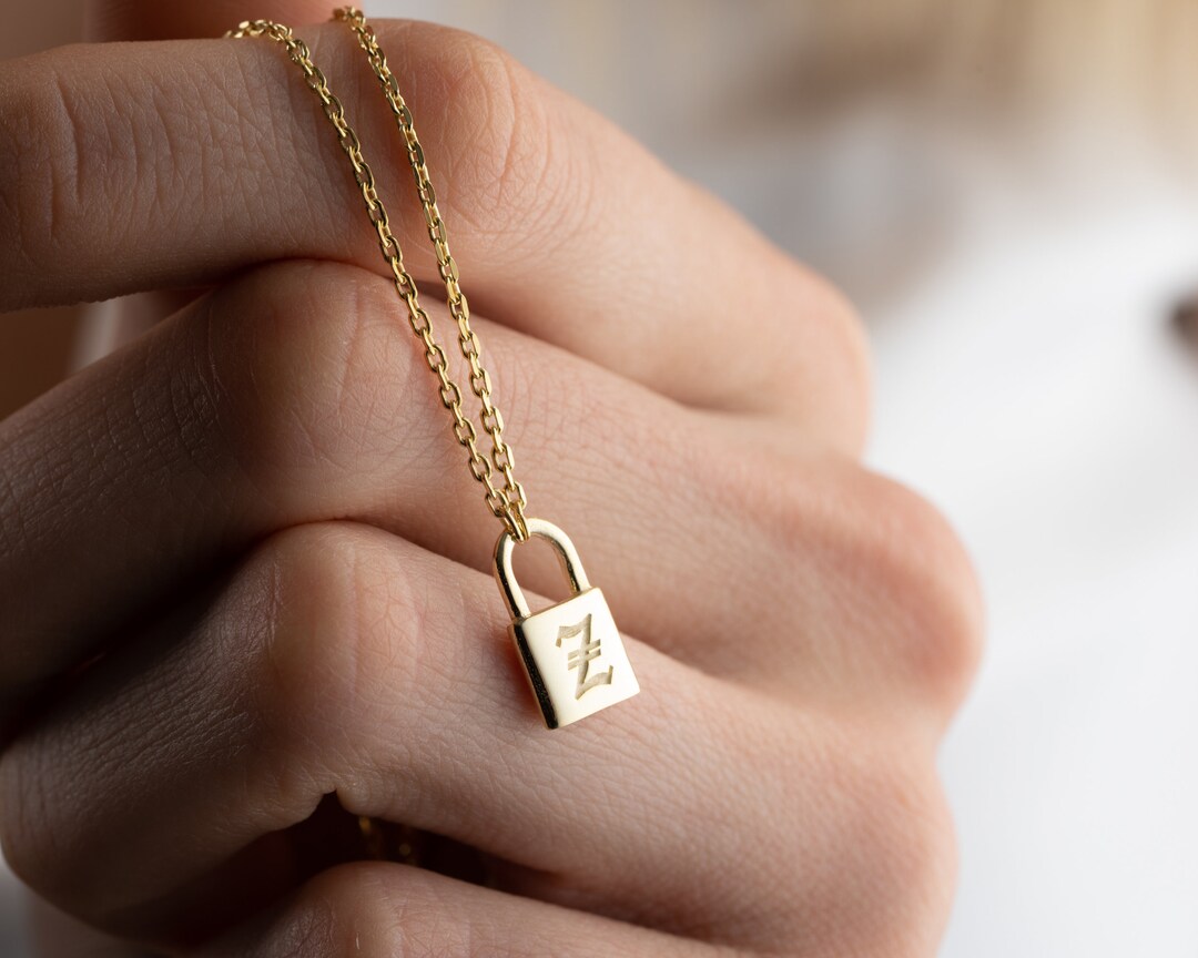 14K Gold Padlock Necklace, Initial Lock Necklace, Padlock Necklace