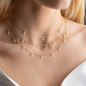 Perlenkette, Süßwasserperlenkette, 14K Gold Kettenhalskette, weiße Perle Perlenkette, Perlenschmuck, Muttertagsgeschenk