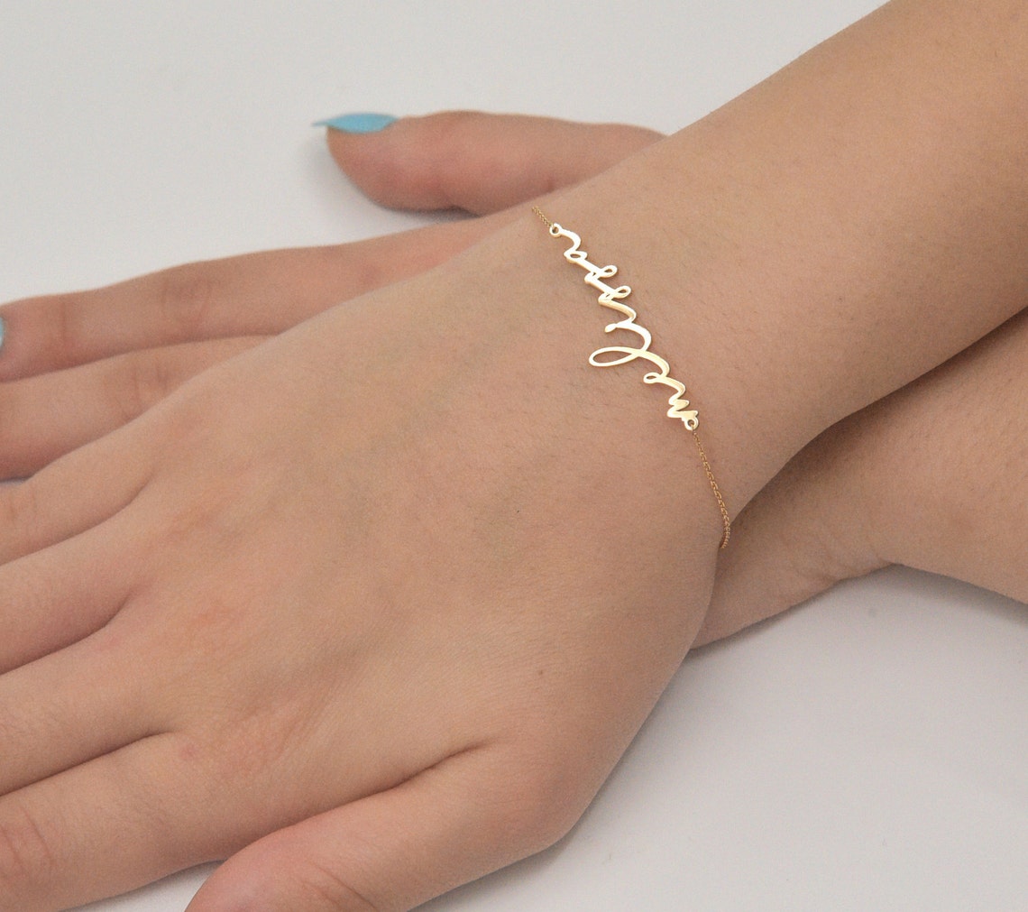14K Solid Gold Name Bracelet Custom Name Bracelet Dainty Etsy