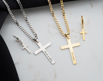 Cross Necklace and Earrings for Men, Jewelry Gifts for Guys, Gift for Son or Brother, Earring and Necklace Bundle, Christmas Gift, Men Gift