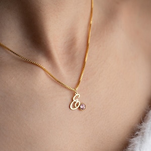 Collar con inicial, collar con letra y piedra de nacimiento, collar de regalo de cumpleaños, collar con dije, collar de oro o plata de 14 quilates, regalo de Navidad