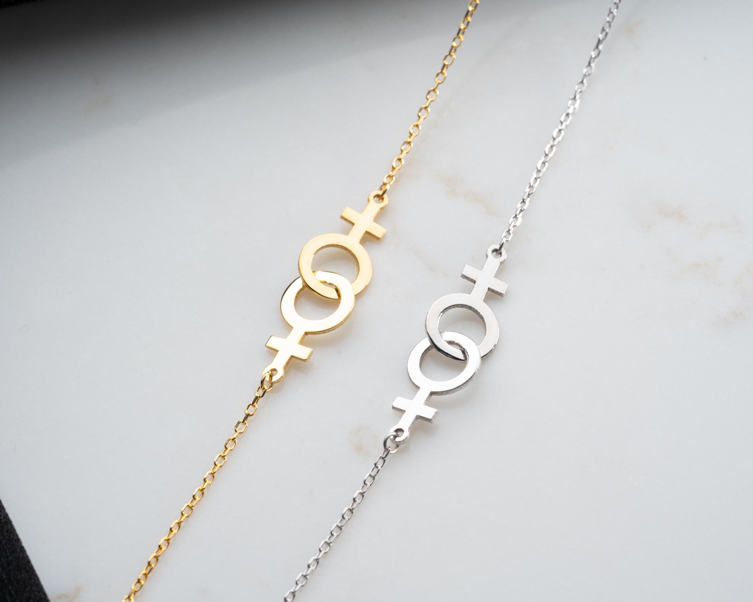 Feminist Bracelet, Lesbian Pride Bracelet, 14K Gold Lesbian Jewelry, Venus Bracelet, Desire Bracelet, Gift For Her, Gender Symbol Bracelet