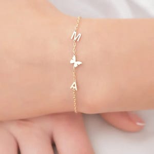 Bracciale con iniziale in oro massiccio 14K: ciondolo con lettera personalizzata, gioielli per coppie