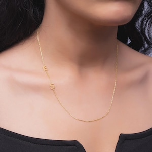 Sideways Initial Necklace: 925 Sterling Silver, Minimalist Custom Letter Pendant, Modern Personalized Gift