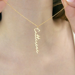Vertical Necklace, Custom Script Name Necklace, Personalized Vertical Name Necklace, Charm Signature Name Necklace, Mother's Day Gift