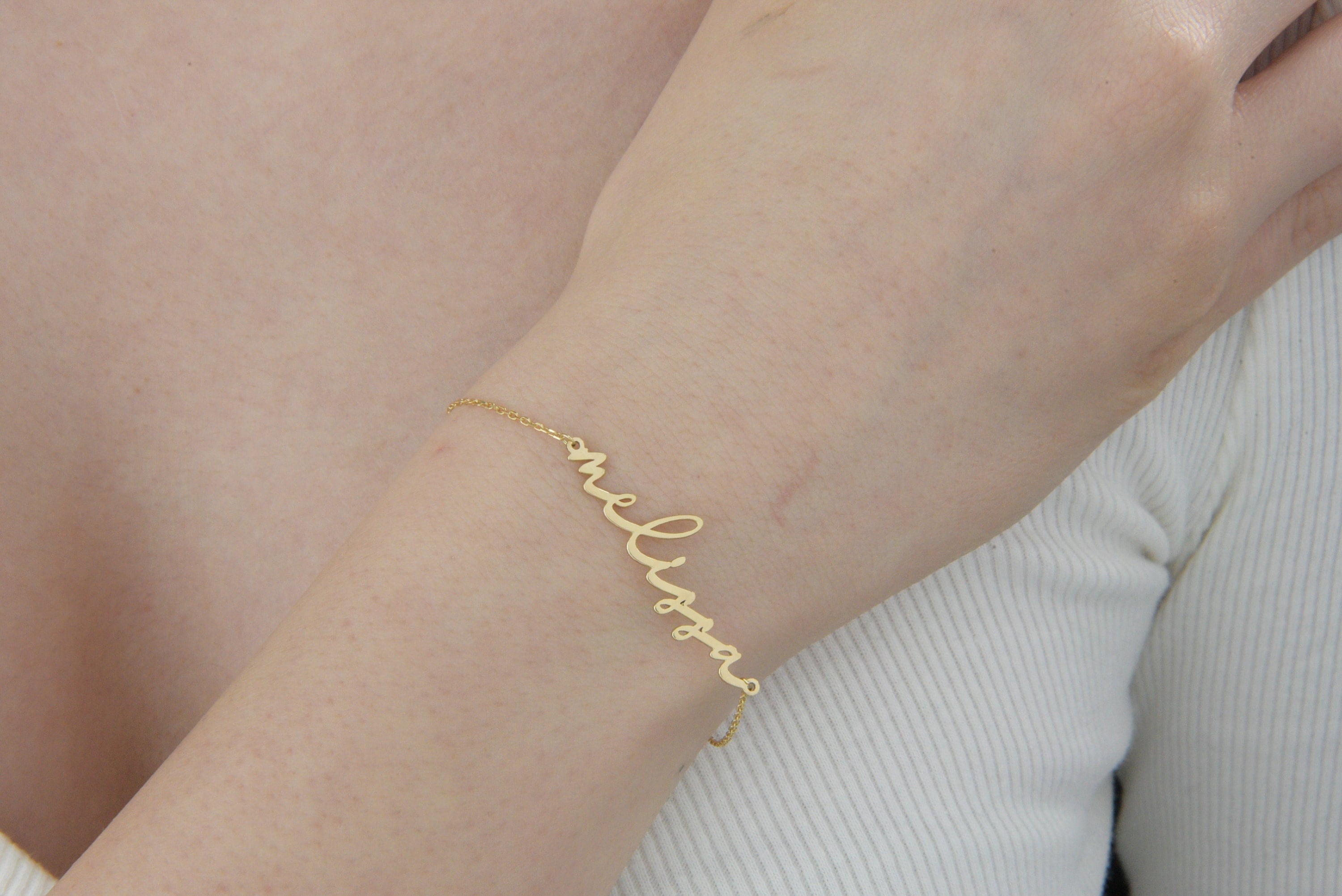 14K Solid Gold Name Bracelet Custom Name Bracelet Dainty Etsy