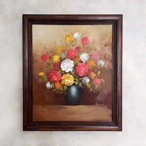 Original Framed Oil Painting Flowers Roses Still Life Vintage Artist Signed