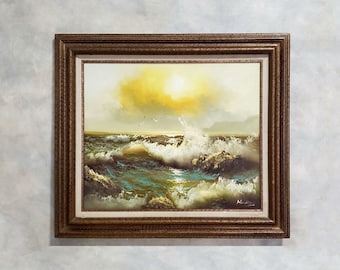 Vintage Original Oil Painting Seascape Ocean Artist Signed Canvas Framed