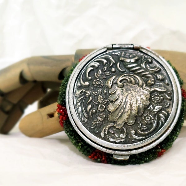 Antique Art Nouveau Silver Beaded Coin Purse Tam O Shanter Victorian Edwardian Change Purse Bag