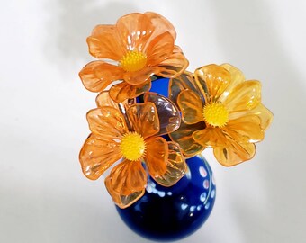 Vintage Lucite Acrylic Flowers Set of 3 Orange Mid Century Mid Mod Decor