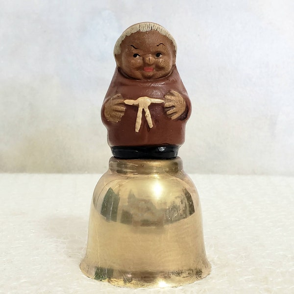 Vintage Brass Bell Friar Tuck Hand Bell Altar Item Shelf Decor Figurine Monk