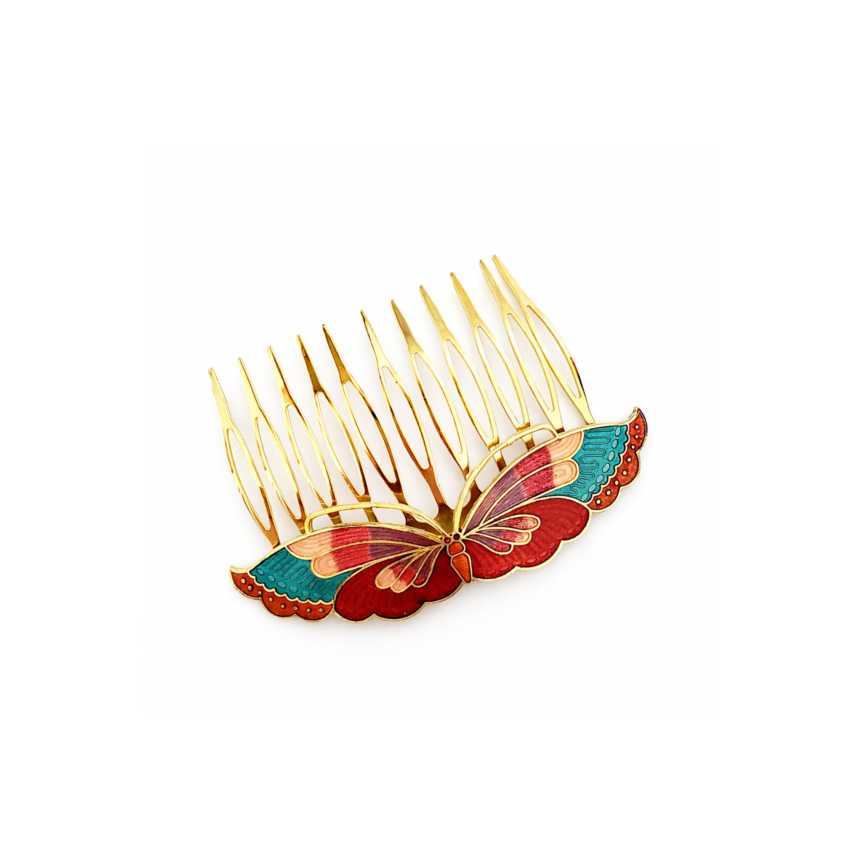Vintage Cloisonne Enamel Butterfly Hair Barrette Bundle Butterfly Birds Flowers Delicate yet enduring, these 1970s vintage cloisonné floral  main image 3