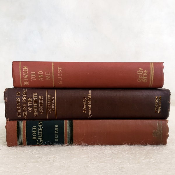 Brick Red Book Bundle Antique Staging and Decor Bookshelf By Color