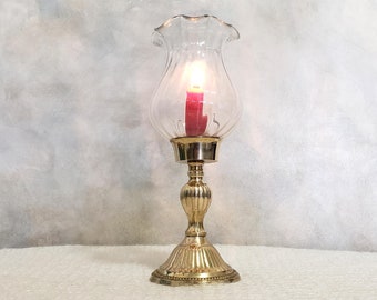 Vintage Brass Candle Holder Hurricaine Glass Globe Gold Candle Stick