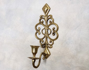 Vintage Gold Ornate Candle Sconce Brass Cast Metal Wall Candle Holder