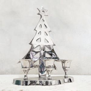 Vintage Christmas Tree Silver Candle Holder 3 Arm Candle Stick Taper Candelabra Minimalist