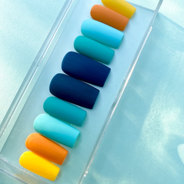 Verano retro /Uñas personalizadas / Uñas de verano / Uñas de bloque de color / Prensa en uñas