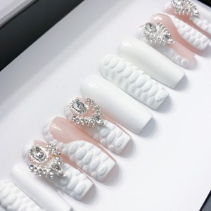 Grace | Luxe Press On Nails | Bridal Nails | Summer White Nails | Croc Print Nails