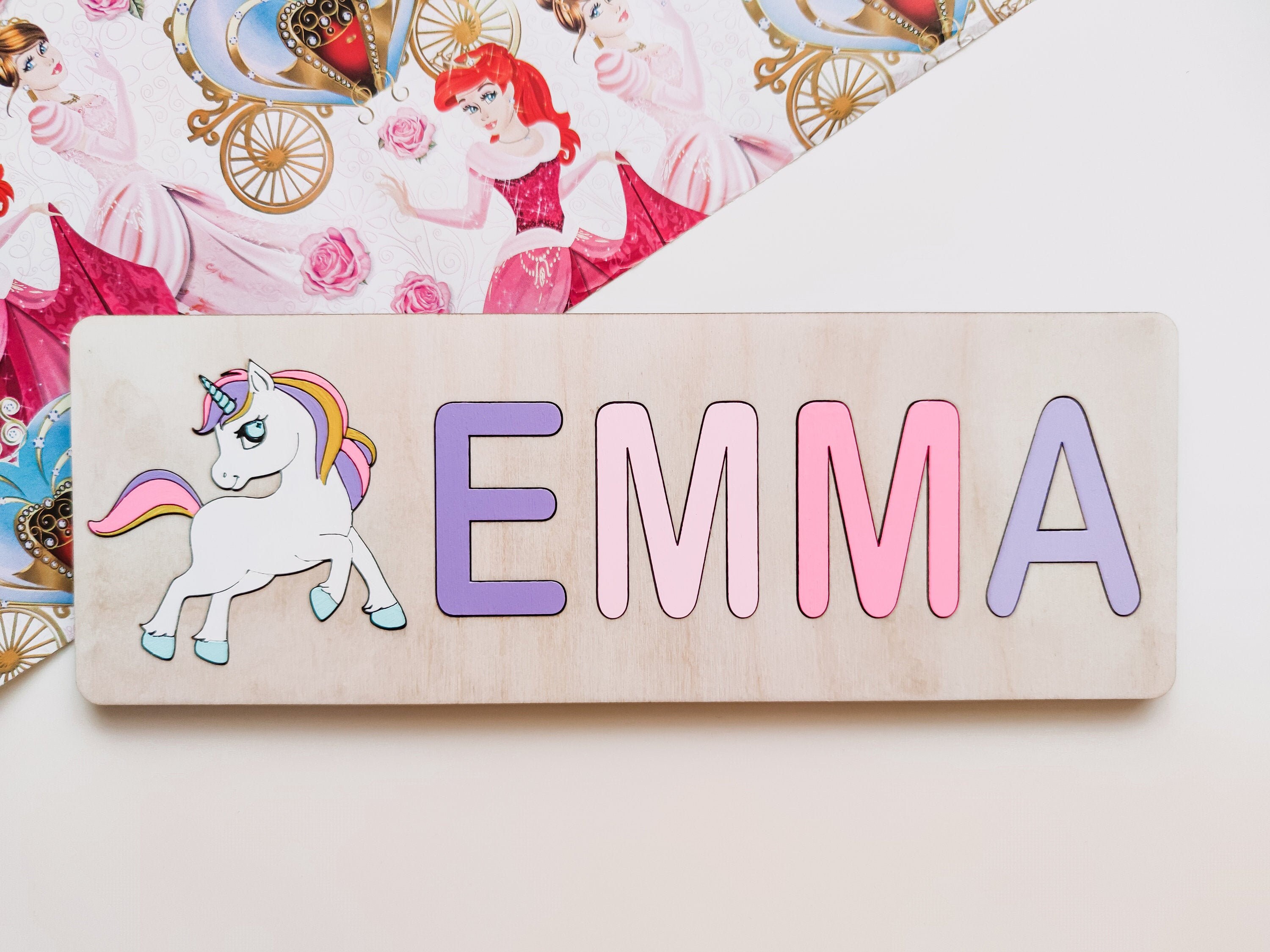 Personalized Custom Name Puzzle Rainbow Nursery D\u00e9cor Baby Girl