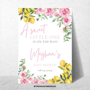 A Sweet Little One Baby Shower Lemon Floral Welcome Sign Template