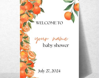 Ein Little Cutie Willkommensschild Baby Brautparty Orange Vorlage