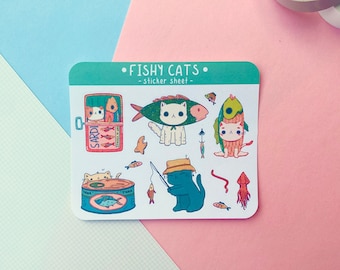 Fish Cats Mini Sticker Sheet - Planner & Journal Stickers
