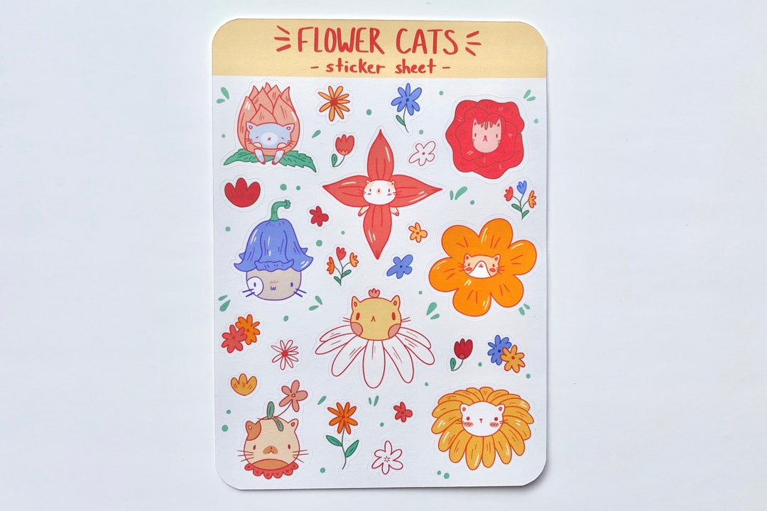 Flower Cats Sticker Sheet - Planner & Journal Stickers - Etsy