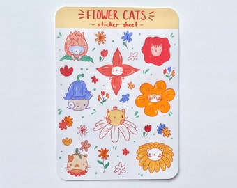 Flower Cats Sticker Sheet - Planner & Journal Stickers