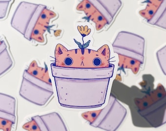 Flower Pot Cat Glossy Vinyl Sticker