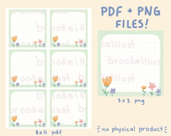 Digital Download Flower Field Memo Sheet Design