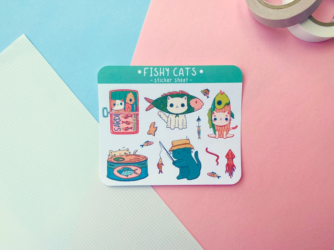 Fish Cats Mini Sticker Sheet - Planner & Journal Stickers - Etsy