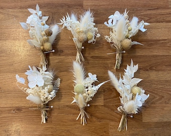 Dried flower buttonhole, Boho wedding corsage, Neutral wedding flowers