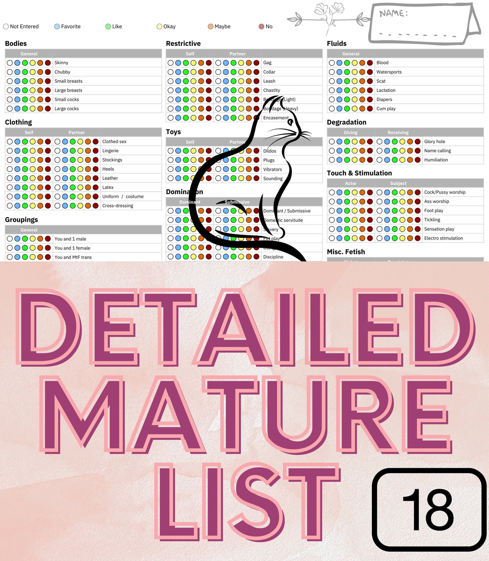 Printable Kinklist for Your Partner Long Mature List With Etsy Printable Kinklist for Your Partner Long Mature List With Etsy