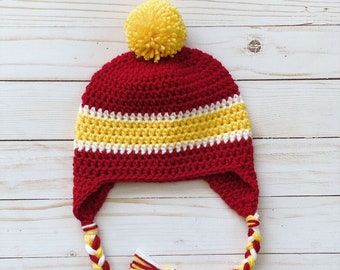 Kansas City Chiefs Kids Beanie | Kansas City Chiefs Child Winter Hat | Crochet Kansas City Chiefs Beanie with Earflap | KC Chiefs Football