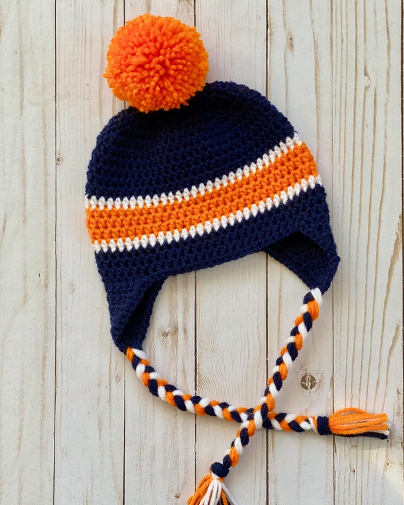Denver Broncos Child Beanie Sports Beanie With Earflaps Kids Winter Hat Crochet Winter Hats With Earflaps Etsy