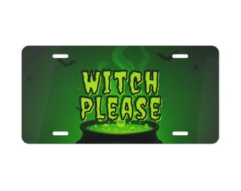 Placa de vanidad "BRUJA POR FAVOR" - Decoración de Halloween, accesorio para coche, matrícula divertida, regalo para brujas