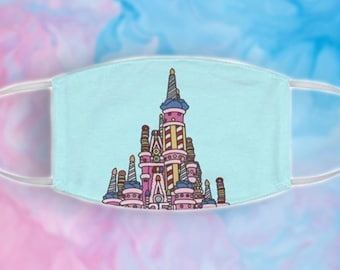 Walt Disney World 25th Anniversary Cake Cinderella Pink Castle Fabric Face Mask