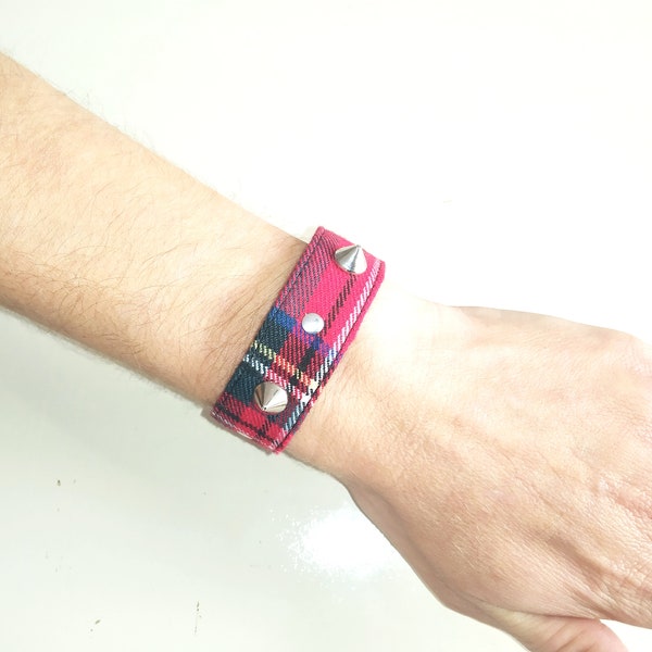 Rotes Tartan Armband, Handgemacht, Regulierbar, 2 Größen, Punk Kleidung, Gothic Wear, Harajuku, Emo, Visual Kei, Punk Armband, Kawaii, Grunge