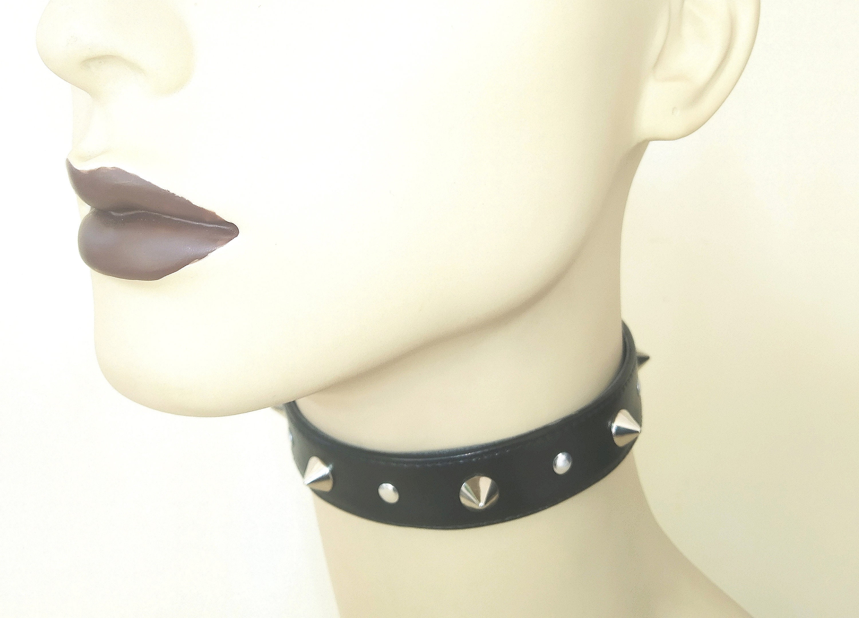 Black Spiked Posture Collar Long Spike Choker in Vegan Leather PVC With  Choice of Colours 