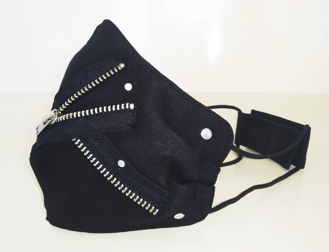 Black Zips Face Mask, Lavable, 3 Capas, 3 Tallas, 2 Cierres, Mascarilla Punk, Mascarilla Gotica