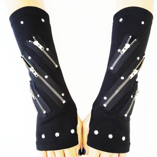 Gotika'81 Lange Handschuhe, Armstulpen, Handgemacht, Elastisch, aus Polyester, Universal Grösse