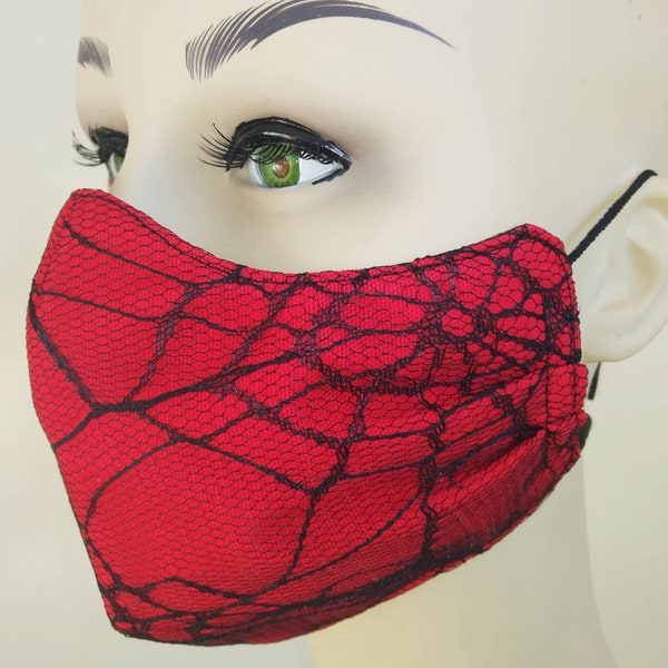 Elegant Goth Face Mask & Filter Cover, Washable, 3 Layers, 3 Sizes, 2 Closures, Punk Mask, Gothic Mask, rock mask, emo mask, cobweb mask