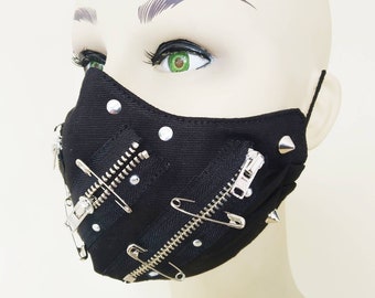 Gotika'80 Face Mask, Lavable, 3 Capas, 3 Tallas, 2 Cierres, Mascarilla Punk, Mascarilla Gotica, mascarilla manga