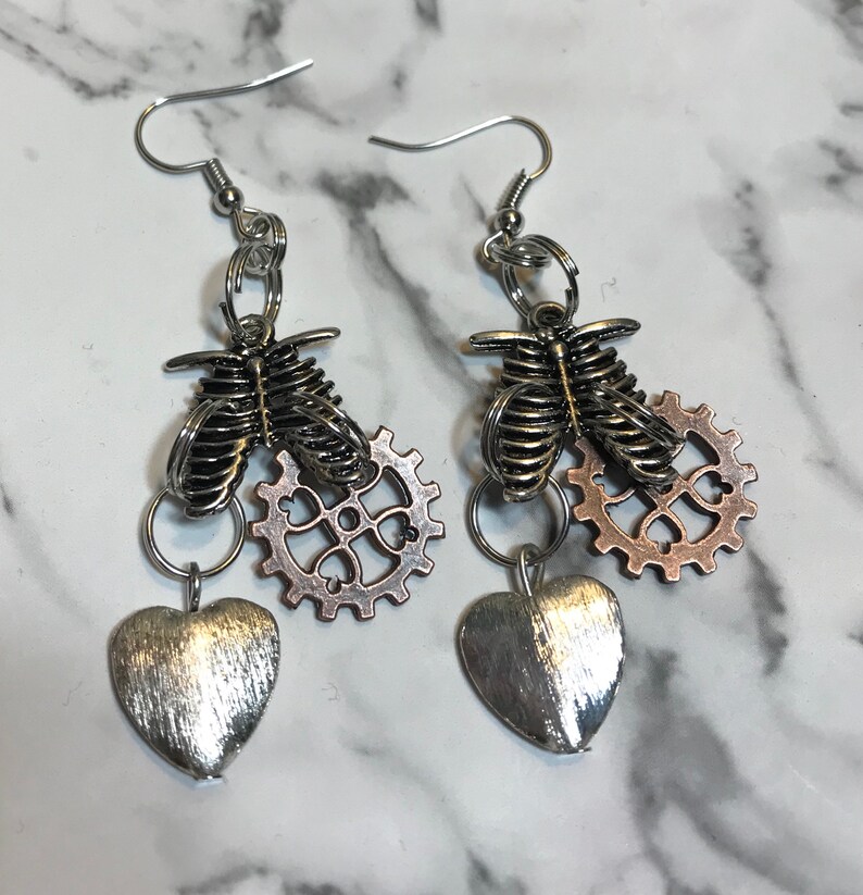 Steampunk Skeleton Heart Earrings image 2