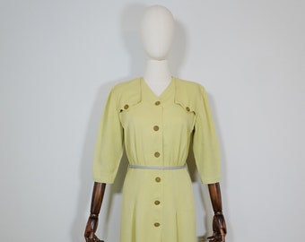 1940s Chartreuse Green 3/4 Sleeve Dress - Forties True Vintage Style- 40s Vtg