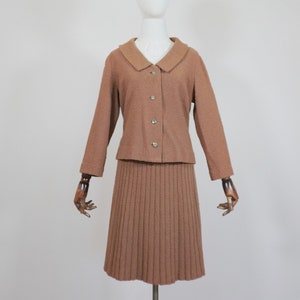 1950s Brown Boucle Rhinestone Button Down Cardigan A Line Skirt Set - VTG Fifties 50s True Vintage Fashion