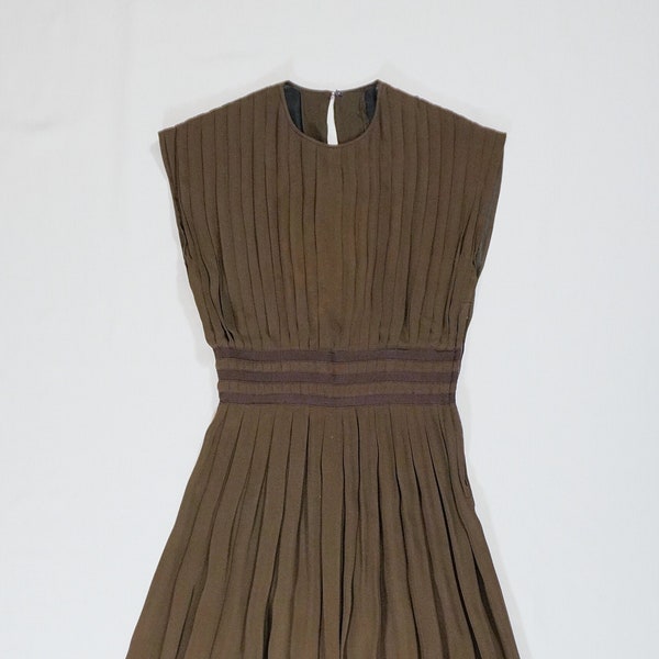 PETITE Late 1930s / 1940s Chiffon Sheer Brown See Through Dress Cut Style Dress Thirties Forties 30s 40s XXS