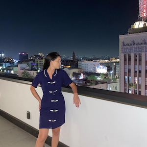 PETITE Late 1930s / 1940s Navy Blue Dress Thirties Forties 30s 40s XXS