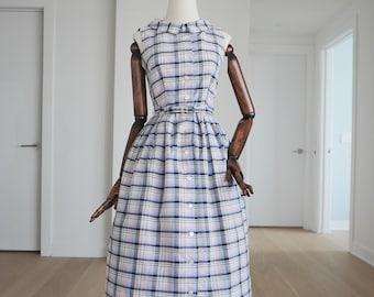 1950s Cotton Candy Plaid Button Down Dress - True Vintage 1950s - 50s Fashion VTG - Colorful Spring Summer Day Dress